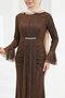 Brown Lace Evening Dress with Flounces and Stones on the Sleeves - 2