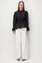 4858 Women's High Collar Gathered Waist Lace Cuff Shirt Black