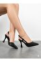 Women's Black Glittery Thin Heeled Open Back Evening Dress Shoes - 2