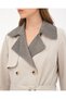 Women's Knitted Collar Maxi Length Double-Breasted Buttoned Belted Unlined Summer Trench Coat - 4
