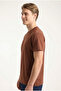 Men's Brown Regular Modal Fabric Silky Textured Crew Neck T-Shirt - 2