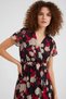 Women's Short Sleeve Gathered Waist Floral Patterned Chiffon Burgundy Dress - 4