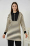 Women's Zippered Collar Striped Viscose Black Hijab Tunic - 3