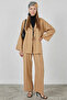 Women's V-Neck Kimono Belted Linen Biscuit Double Set - 2