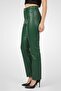 Women Regular Fit Solid Leather Straight Pants, Dark Green - 3