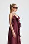 Saliva Long Plum Dress with Front Flounce and Laces - 4