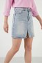 Women's Shirt Collar Buttoned Cotton Blue Skirt - 4