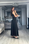 New Season Women's Off-The-Shoulder Open Collar Open Waist Lace Slit Long Janjan Crepe Stylish Event Dress - 3