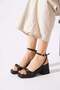 Nemsal Single Strap Buckle Women's Heeled Sandals Black Skin - 2