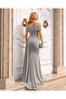 Gray Off-The-Shoulder Long Evening Dress Flowres Fabric 583405 - 4