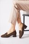 Sernesla Knitwear Heeled Women's Heeled Shoes with Written Buckle Brown - 2