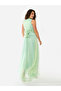 Textured Mesh Overlay Gown Maxi Dress - 8