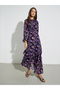 Purple Floral Print Long Sleeves Maxi Dress - 3