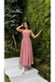Strawberry Fabric Belt Detailed Midi Length Dusty Rose Dress - 2