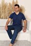 Men's Pajama Set - Indigo Checkered V-Neck Short Sleeve Combed Cotton 1225Ky