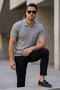 Gray Polo Collar Half Zipper Knitwear Men's T-Shirt