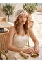 Off-White Color Mesh Knit Bandana – Cream Stylish Bohemian Summer Beanie - 4