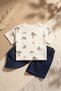 Boys' 100% Cotton Summer Outfit Set - Navy Blue Bucket Hat, Marine-Themed T-Shirt and Shorts Set - 4
