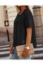 Women's Short Sleeve Crew Neck Blouse with Laser Flower Print on the Sleeves, Imported Crepe Blouse - 2