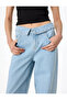 Regular Waist Folded Detailed Buttoned Wide Leg Denim Trousers - Wide Leg Jeans - 3