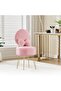Upholstered Stool for Bedroom and Living Room - Folding Bow Back, Storage Space, Gold Metal Legs, Sherpa Fur Seat, Cushion Included - Ideal - Pink - 8