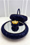 Navy Blue Authentic Fabric and Sequined Stone Mirrored Velvet, Henna Night Tray Basket Bridal Set, Wedding Ceremony - 2