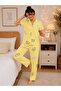 Women's Yellow Duck Patterned Buttoned Pajama Set Long Leg Home Wear - 3