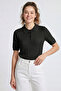 Black Polo Neck Short Sleeve Knitted Patterned Buttoned Summer Knitwear T-Shirt - 6