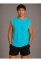 Men's contrast trim sleeveless tank top crew neck summer basic tank - turquoise - 3
