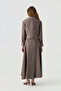 Double-Breasted Belt Detailed Flowing Brown Suit 1819 - 5