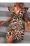 Women's Short Sleeve Deep Chest V-Neck Front Buttoned Leopard Print Short Single Jersey Dress - 2