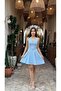V-Neck Blue Slim Fit Mini Dress-Tight Fit