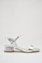 Silver Metallic Blunt Toe Low Heel Evening Dress Sandals Shoes - 3