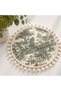 Green 4-Piece Linen Tassel Placemat American Service Set Vintage Bohemian French Country Patterned Round Table Decor - 3