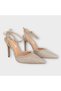Women's Stone Cord Detailed Armor Fabric Pointed Toe Heeled Shoes Gold - 2