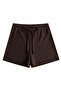 Premium - Tide Collection |   Brown Lace-Up Wrinkled Textured Comfortable Cut Women's Shorts - 2