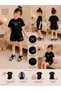 Summer I'M Literally Ribbon Printed Girls' Black Shorts, Black T-Shirt Set - 2