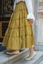 Women's Skirt with Sewing Details and Elastic Waist in Fat Green - 7