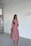 V-Neck Flowered Wrinkled Fabric Lycra Dress - 4