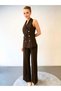 Stylish Gold Button Detailed Shawl Collar Vest Bitter Brown Trouser Suit - 5