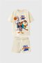 New Season Printed 100% Cotton Space Jam Printed Cream Sports Shorts Set - 2