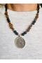 Tiger's Eye and Agate Natural Stone Disc Necklace 55 cm - 4