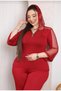 Plus Size Polka Dot Tulle Detailed Hooded Set with Spanish Flare Slits, Comfortable Fit Two-Piece Set