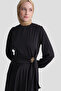 Buckle Detailed Satin Dress Black - 4
