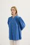 Drawstring Detailed Linen Shirt Indigo