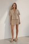 Women's Beige Jacket Collar Oversize Linen Shirt and Tie-Up Shorts Skirt Set Alc-X13941 - 2