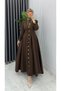 Women's Brown Hijab Stylish Elegant Dabıl Crepe Fabric Asel Model Dress