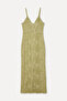 Women's Khaki Embroidered Fitted Midi Dress - 2
