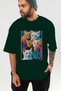 For the Love of Cats 20 Front Cat Printed Green Oversize T-Shirt 100% Cotton Unisex Cat Lover Premium Design - 6