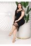 V-Neck Lace Embroidered Skirt Tulle Detailed Lace Appliqué Midi Length Plus Size Stretchy Dress - 3
